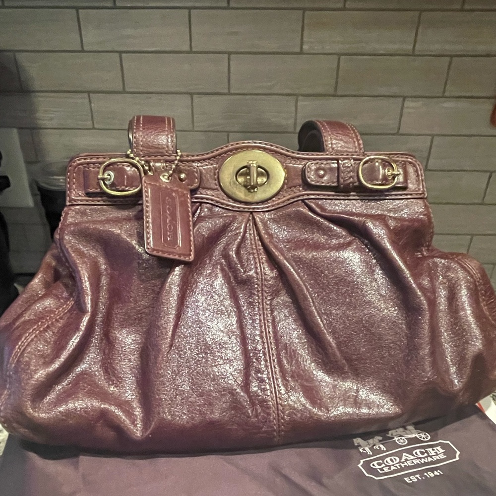 Authentic Coach 13914 Brown Leather Pleated Garnet Satchel